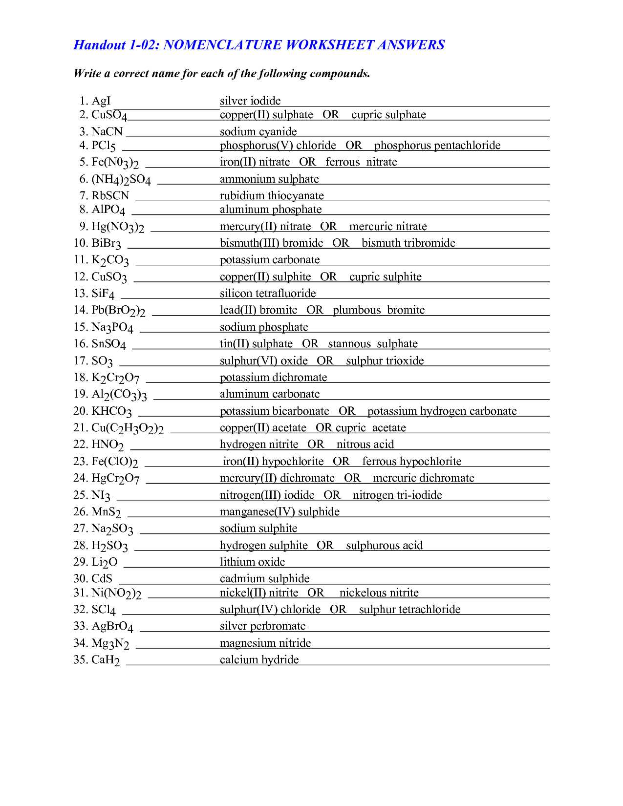 Chemistry Nomenclature Worksheet Answers with Naming Acids and Bases Worksheet Worksheet for Kids In English