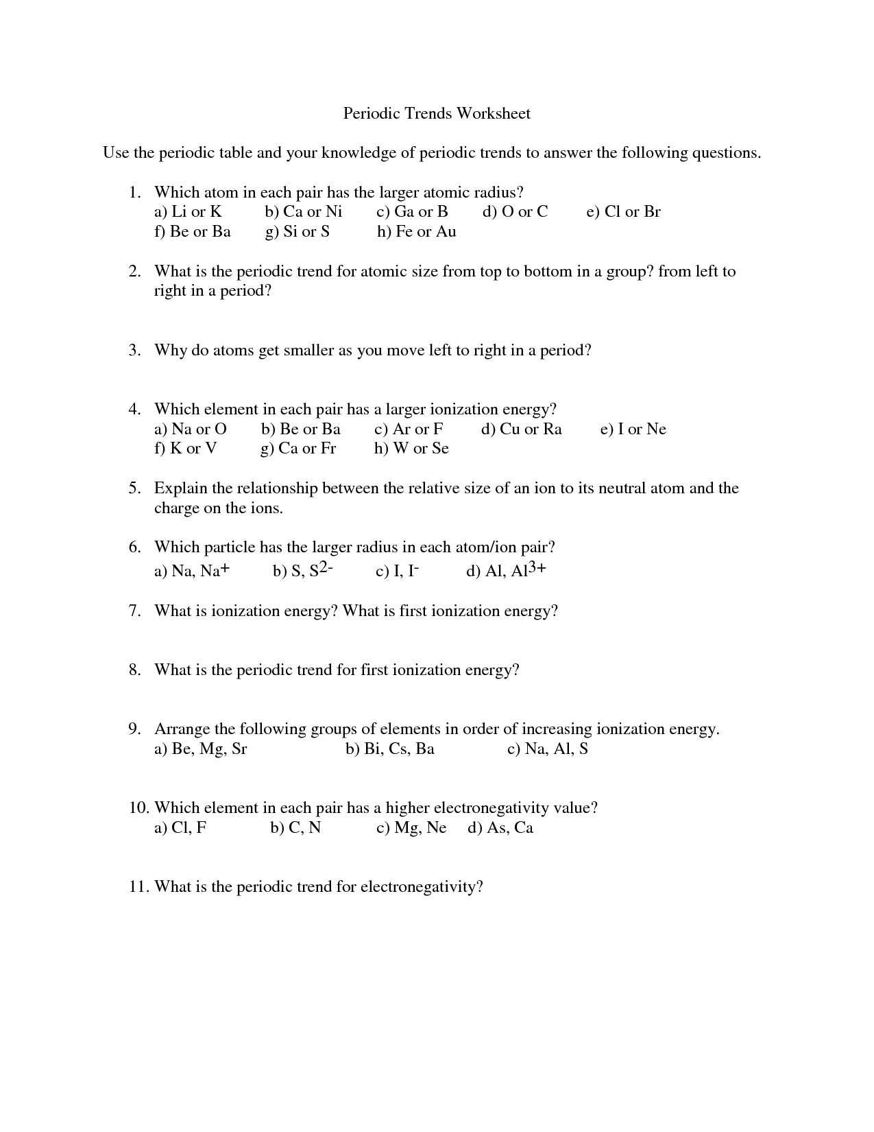 Chemistry Nomenclature Worksheet Answers with Periodic Trends Worksheet Answers 6 3 Kidz Activities