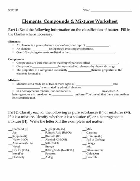 Chemistry Worksheet Types Of Mixtures Answers as Well as Inspirational Elements Pounds and Mixtures Worksheet Answers