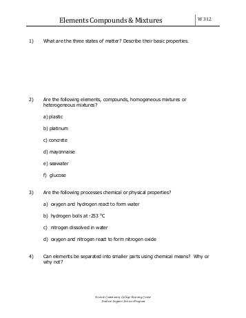Classification Of Matter Worksheet with Answers and Directed Reading Worksheet Elements Pounds and Mixtures Kidz