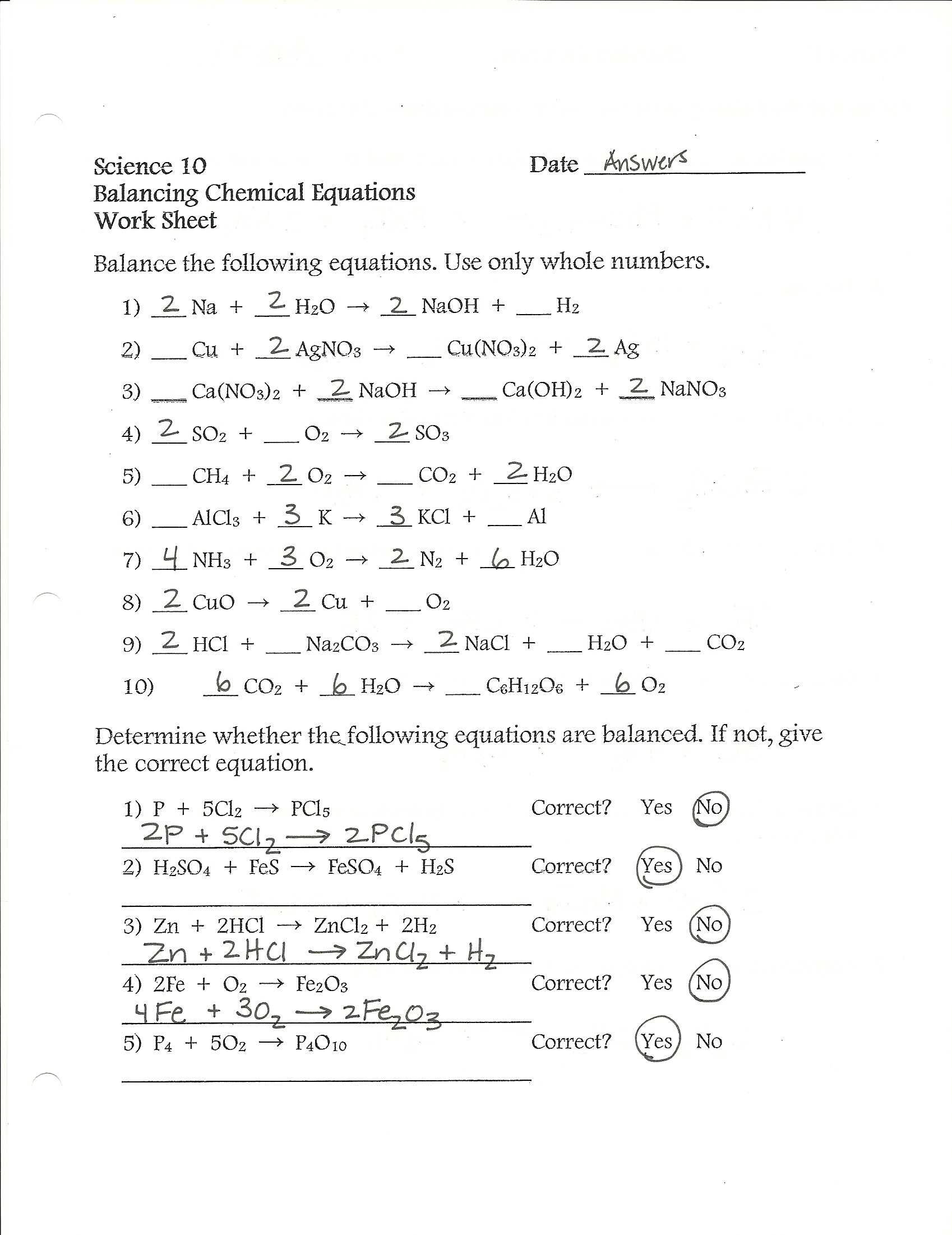 Classifying Chemical Reactions Worksheet Answers and Types Chemical Reactions Worksheet Lovely Balancing Chemical