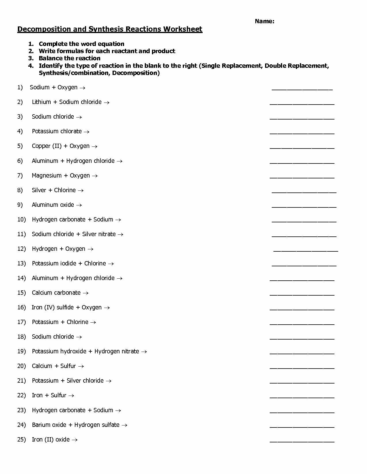 Classifying Chemical Reactions Worksheet Answers together with Reactions Products Worksheet Image Collections Worksheet for Kids