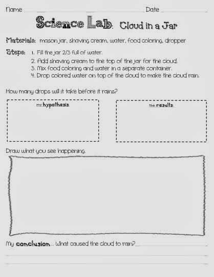 Cloud In A Bottle Experiment Worksheet and Image Result for Cloud In A Jar Experiment Worksheet