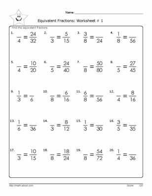 Common Core Dividing Fractions Worksheets or Equivalent Fraction Worksheets