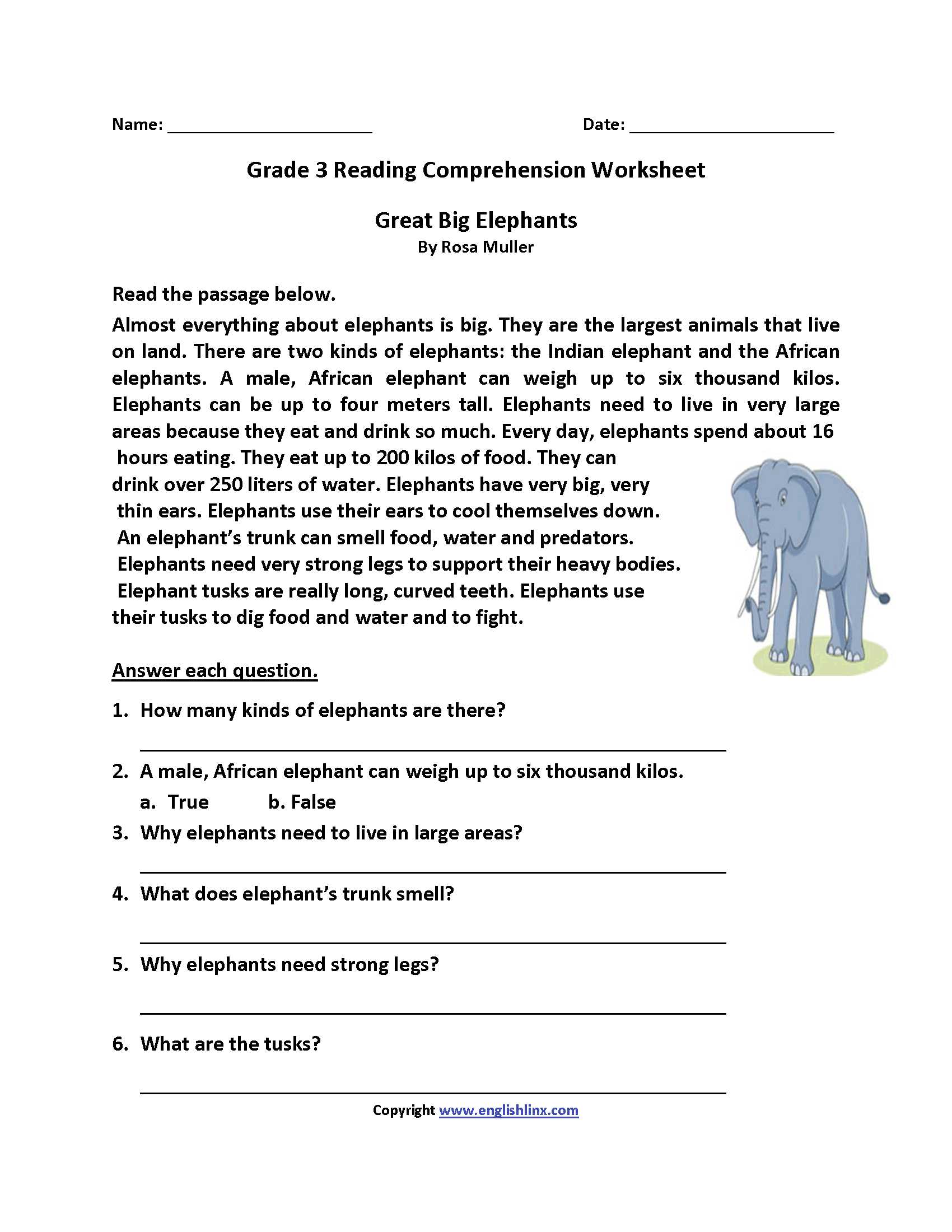 Comprehension Worksheets for Grade 2 and Math Free Reading Worksheets for 3rd Grade Mon Core Activities