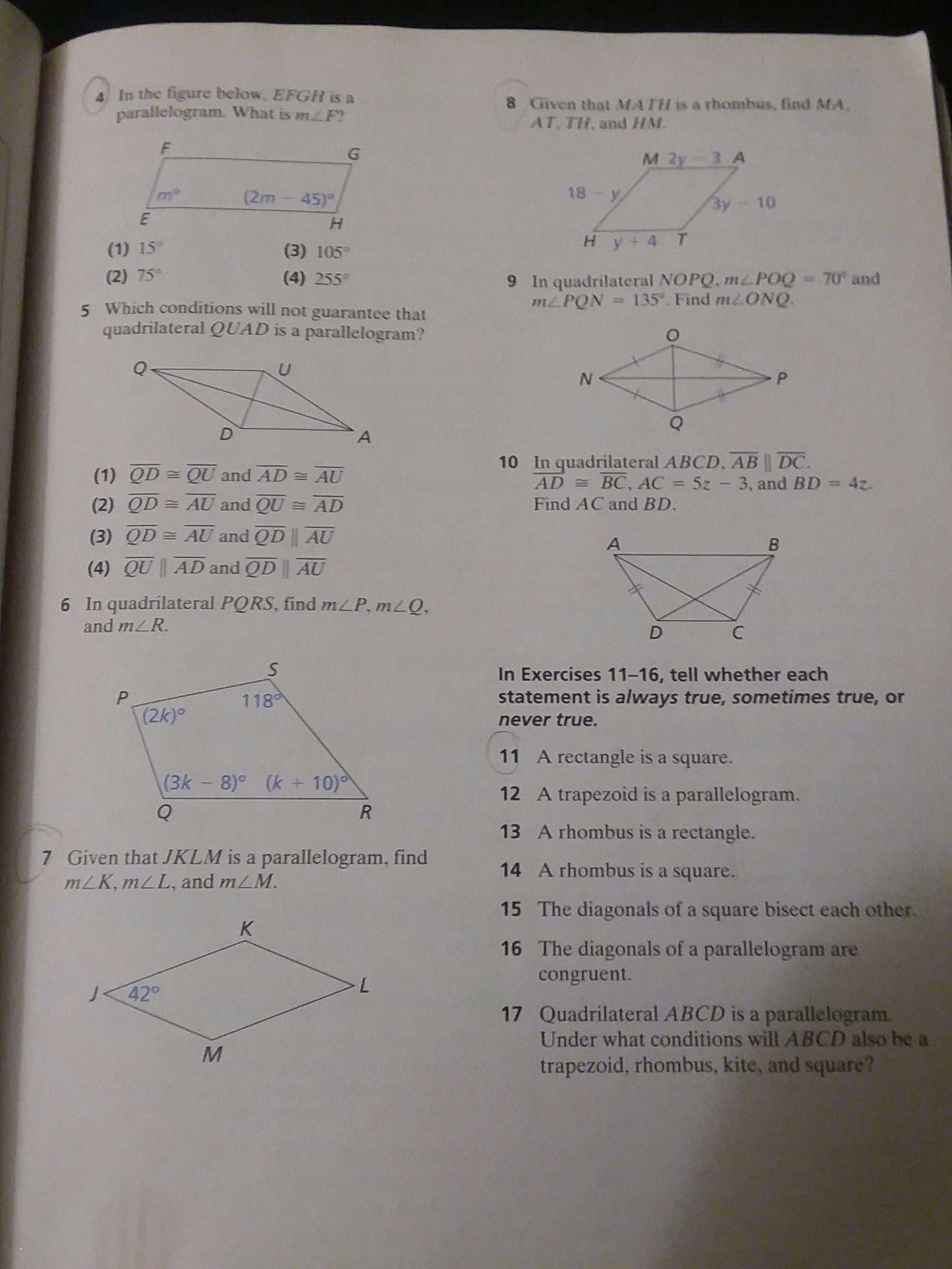 Conditions for Parallelograms Worksheet or Diagram Math Problems Inspirational Mathematical Diagram Best