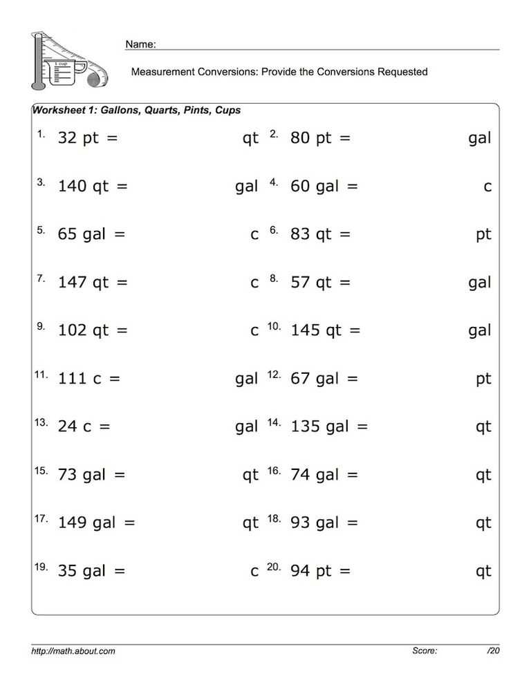 Converting Units Of Measurement Worksheets or Converting Gallons Quarts Pints and Cups