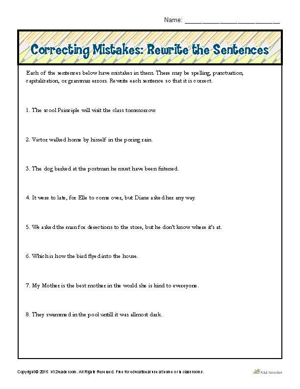 Correcting Run On Sentences Worksheets as Well as Correcting Mistakes Rewrite the Sentences
