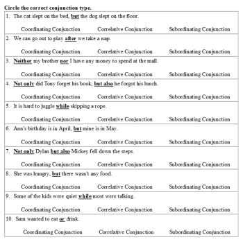 Correlative Conjunctions Worksheets with Answers as Well as Conjunctions Coordinating Correlative and Subordinating