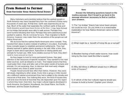 Cross Curricular Reading Comprehension Worksheets and From Nomad to Farmer