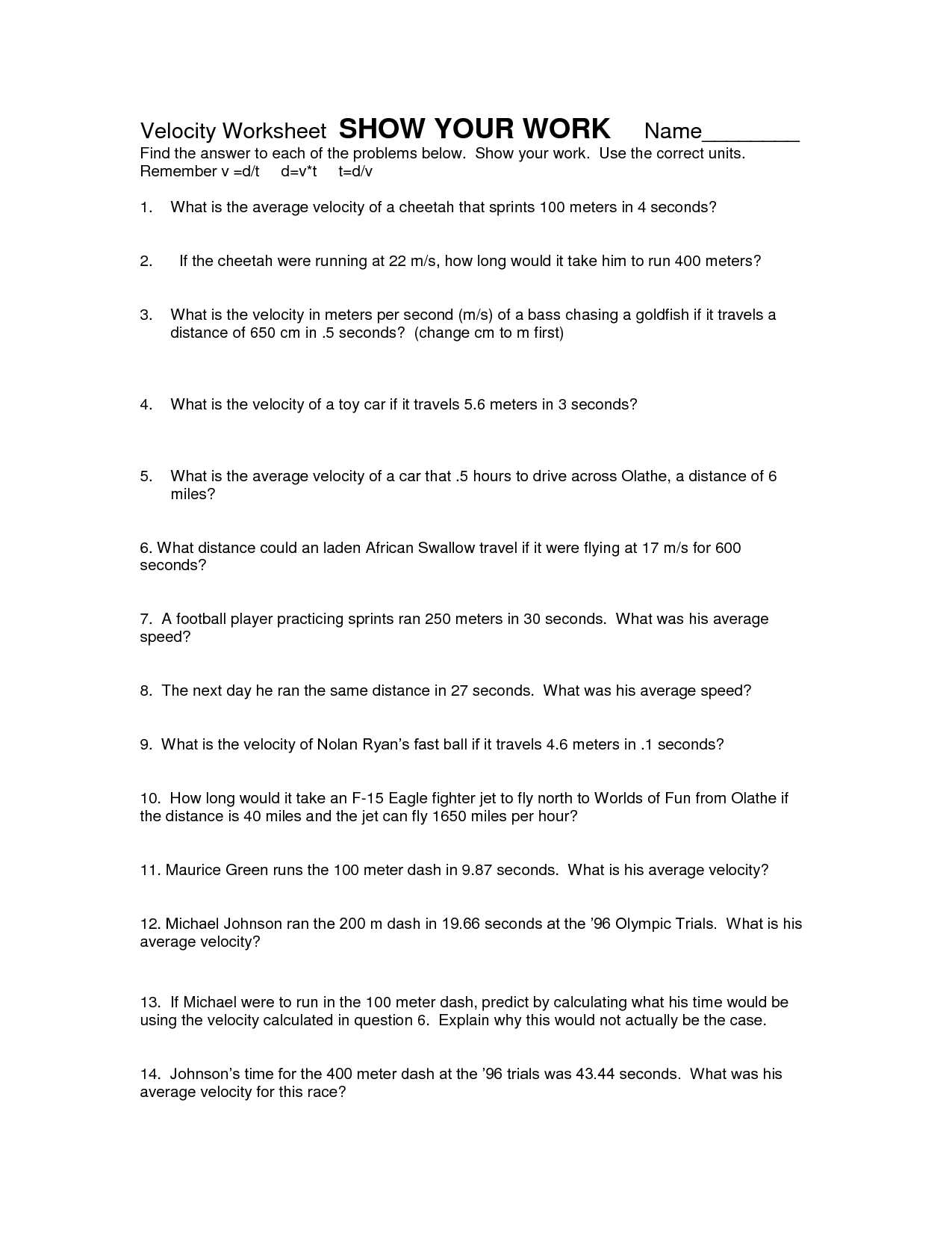 Determining Speed Velocity Worksheet Answers with Worksheet Graphing Speed Problems