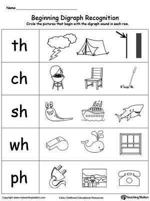 Digraphs Worksheets Free Printables and Match with Beginning Digraph sound