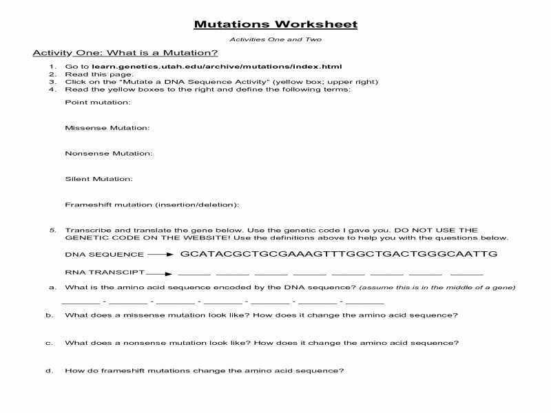 Dna Mutations Worksheet Answer Key together with 43 Dna Mutations Practice Worksheet Answers Fresh
