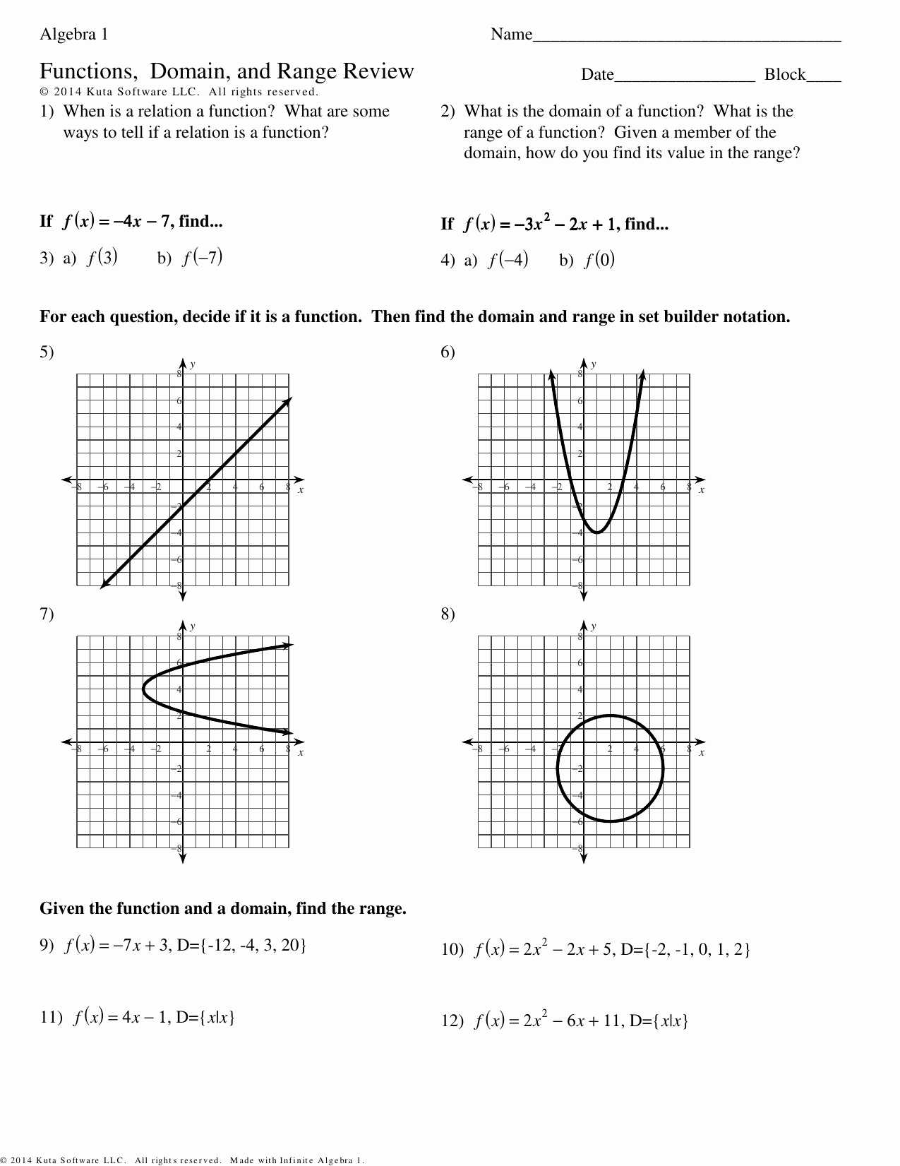 Domain and Range Of Graphs Worksheet Answers or Relation and Function Worksheet Worksheet for Kids In English