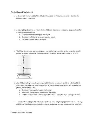 Energy Conversion and Conservation Worksheet Answers 5 2 and Work Done and Conservation Of Energy Worksheets by Will2share Kam
