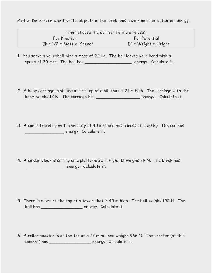 Energy Conversion and Conservation Worksheet Answers 5 2 with Worksheet Potential Energy Problems Fill In the Blank Kidz Activities