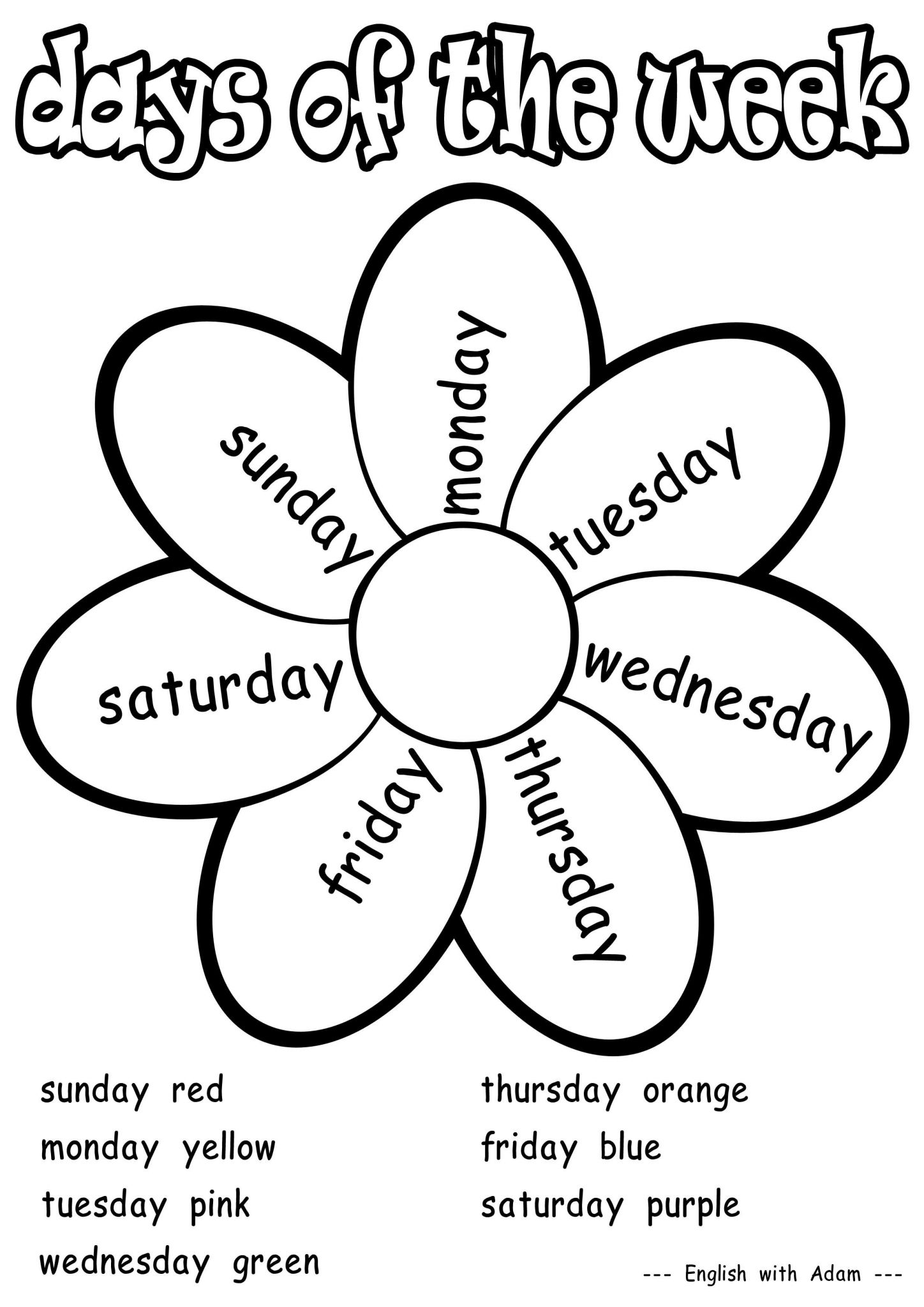 English Worksheets for Grade 1 and Days Of the Week Coloring Activity Grade 1 Worksheets