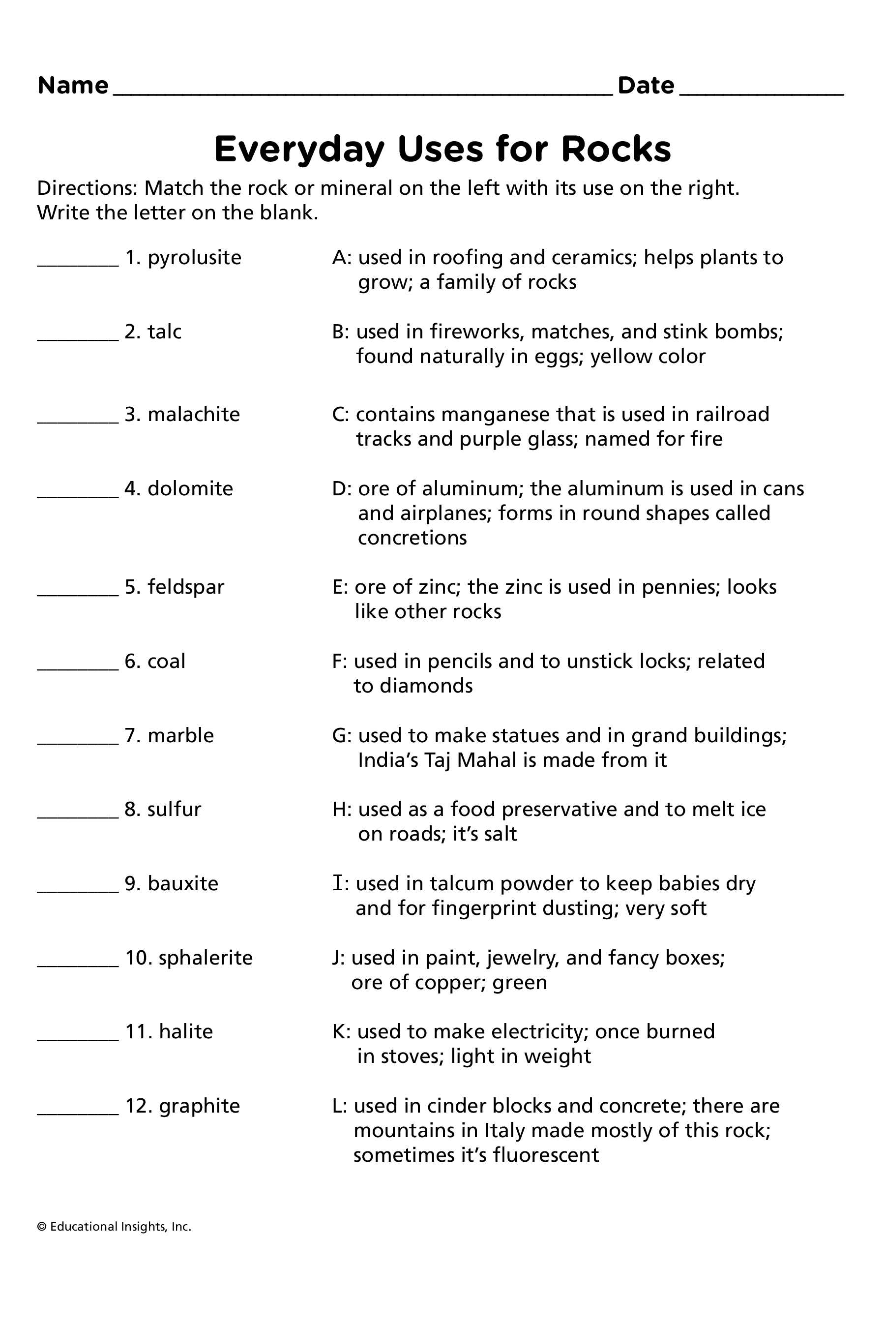 Environmental Science Worksheets and Resources Answers or Everyday Uses Rock & Card Set Pinterest