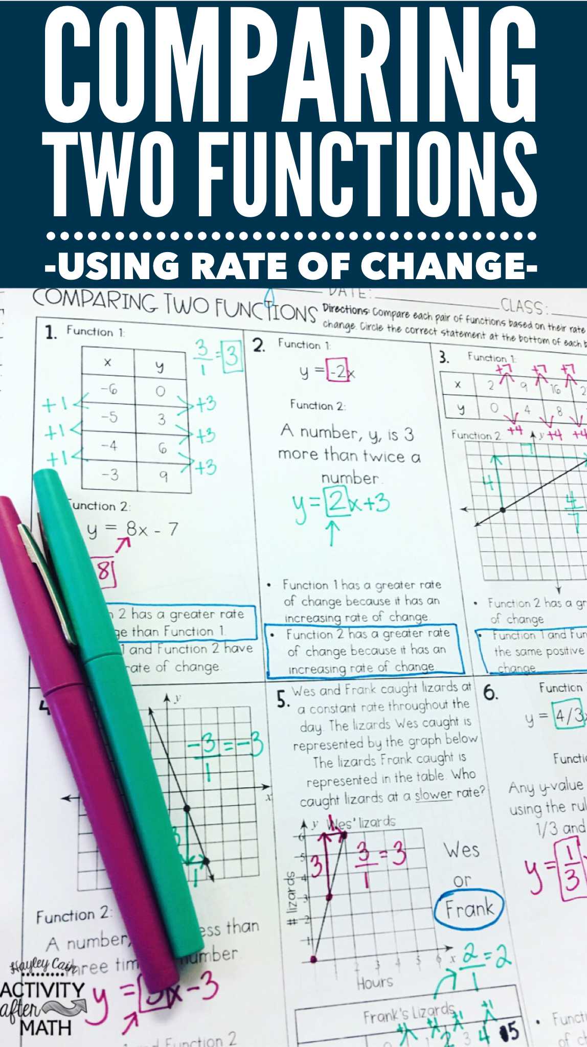 Equations Of Lines Worksheet Answer Key Also Paring Two Functions by Rate Of Change Practice Worksheet