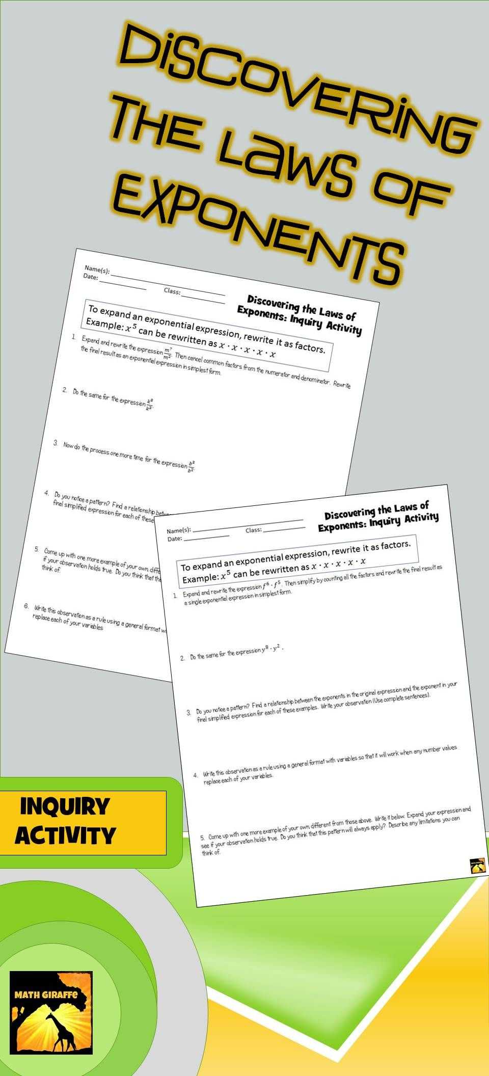 Exponential Growth and Decay Worksheet Answer Key and Discovering Laws Of Exponents Inquiry Activity Product Quotient