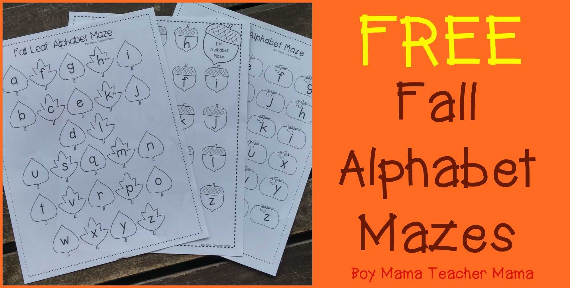 Fall Worksheets for Kindergarten or Boy Mama Teacher Mama Free Fall Alphabet Mazes
