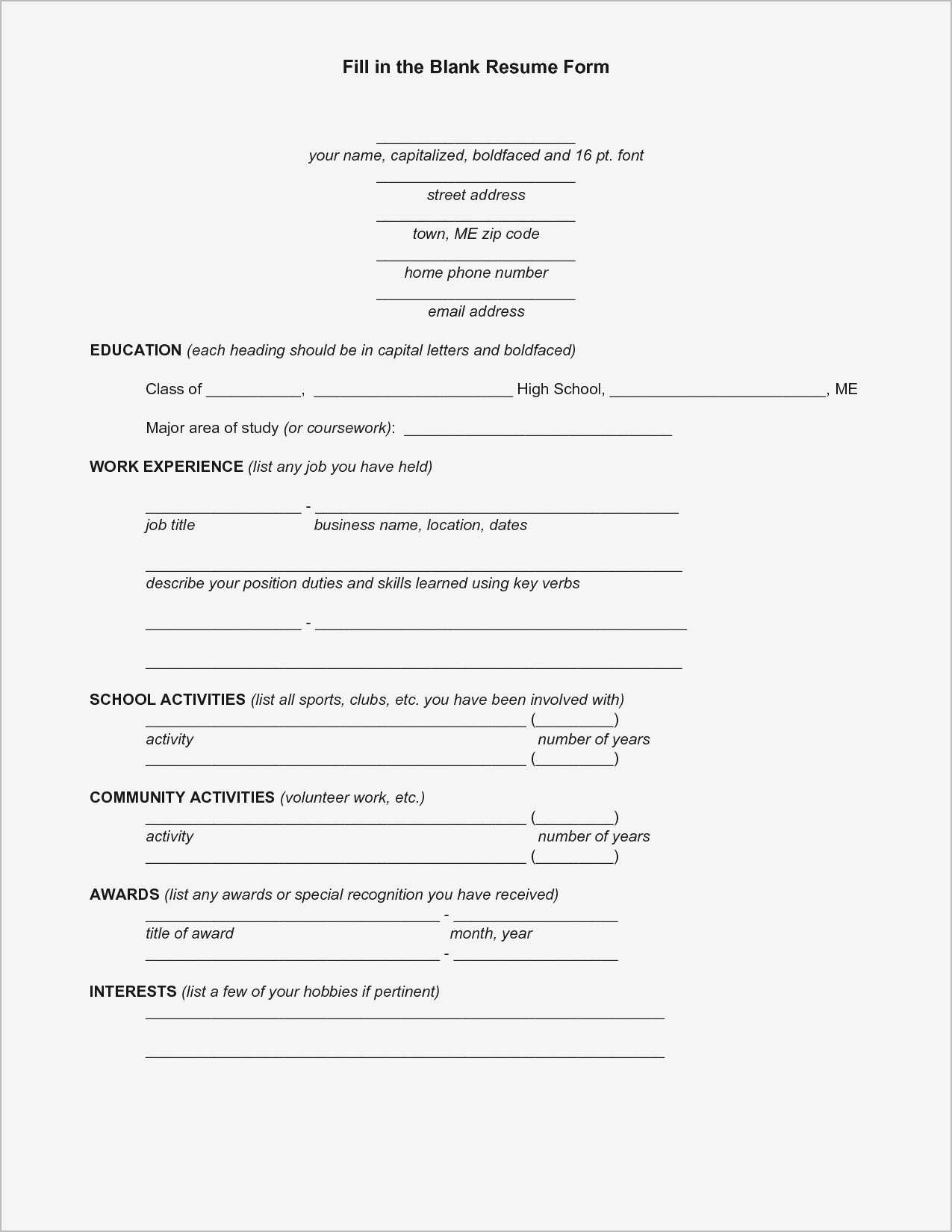 Fill In the Blank Resume Worksheet Also Fill In Resume Template Samples