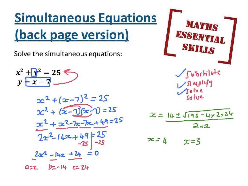 Finding Complex solutions Of Quadratic Equations Worksheet Also Simultaneous Equations Back Pages
