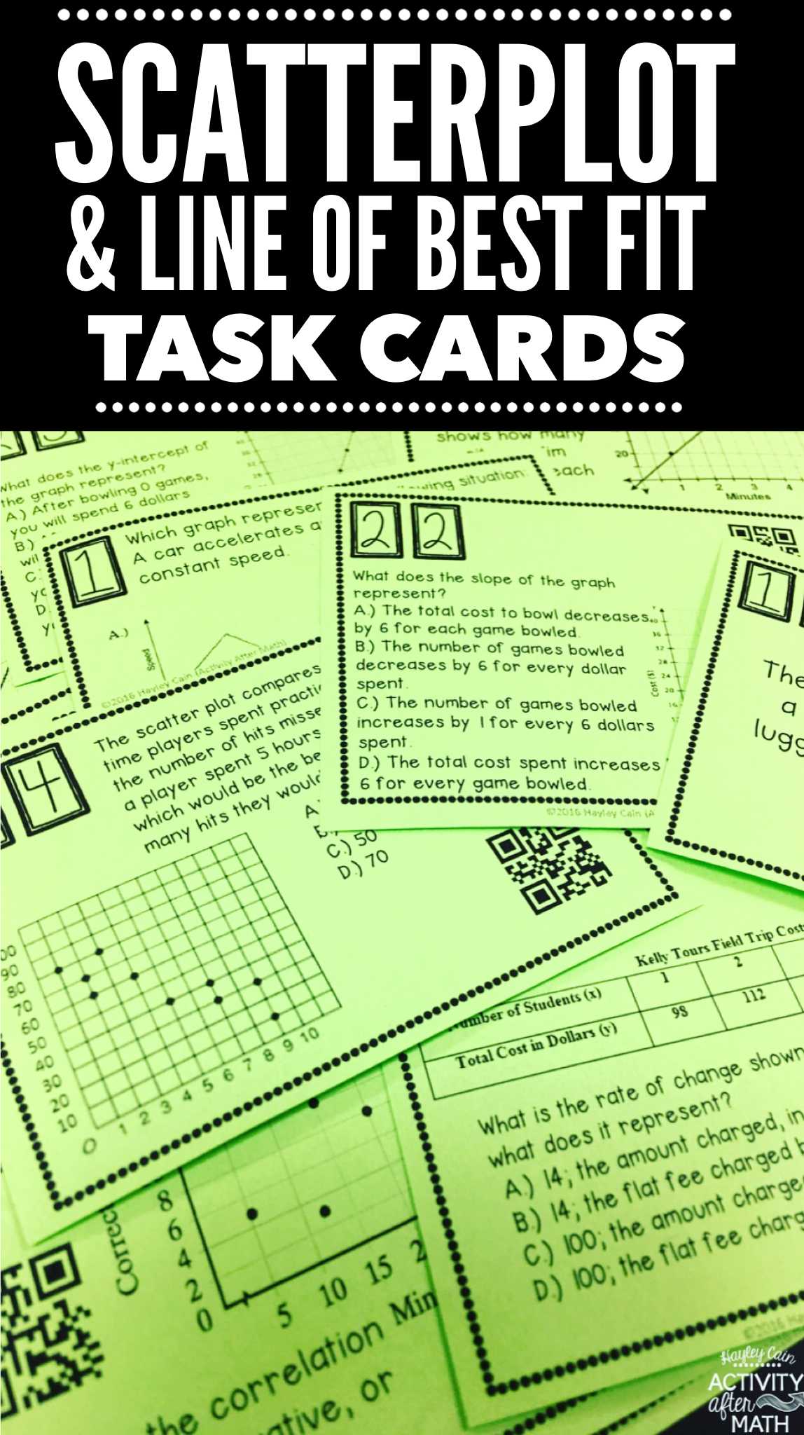 Finding Slope Worksheet as Well as Scatter Plots and Line Of Best Fit Task Cards with Qr Codes