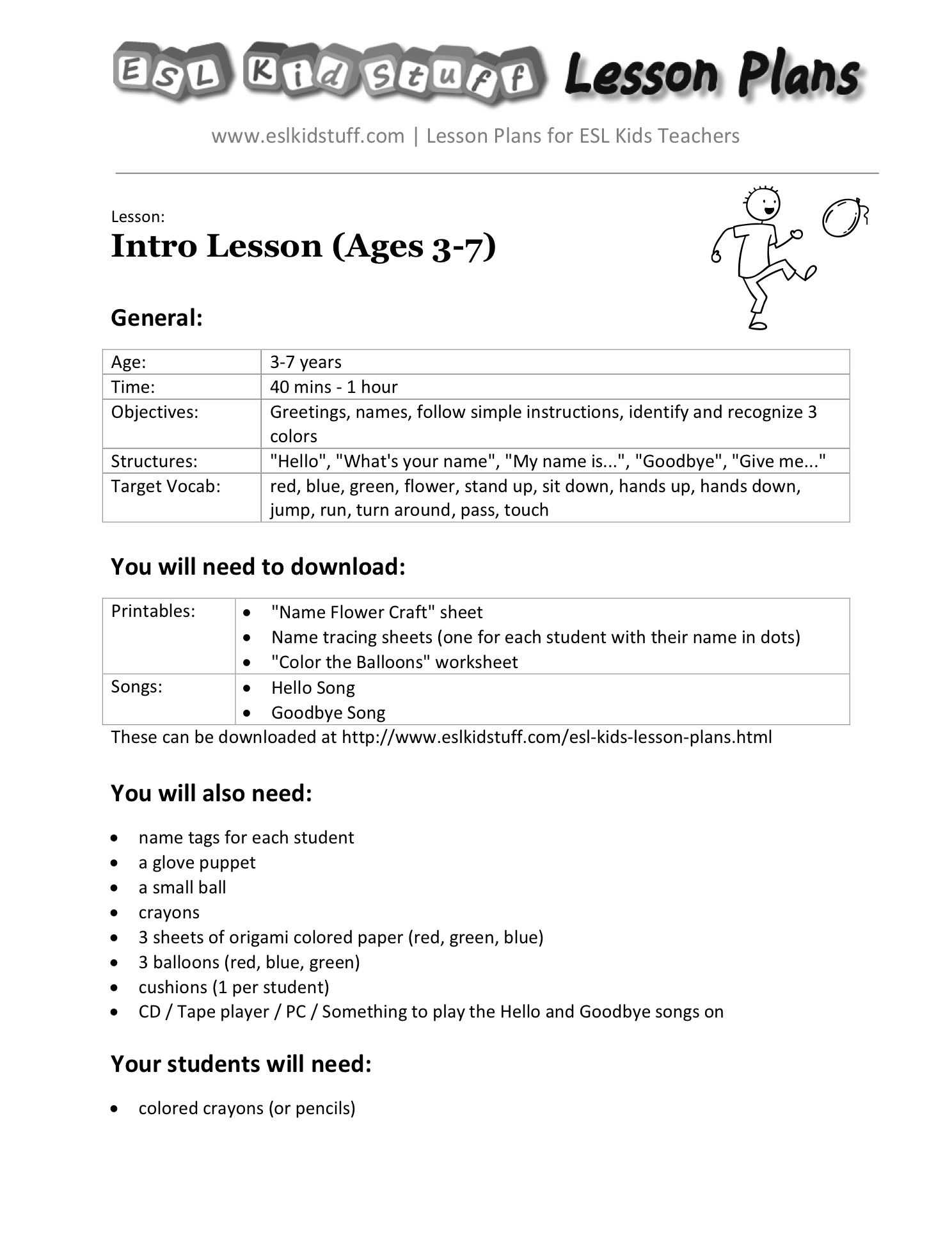 First Grade Esl Worksheets Along with Lesson Plan for Ells Esl Kid Stuff Website This Website Has