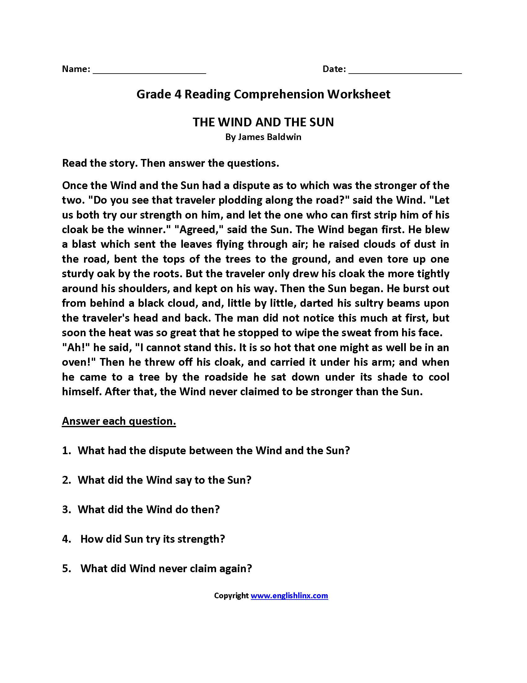 Free 1st Grade Comprehension Worksheets with Prehension Worksheets for Grade 4 the Best Worksheets Image