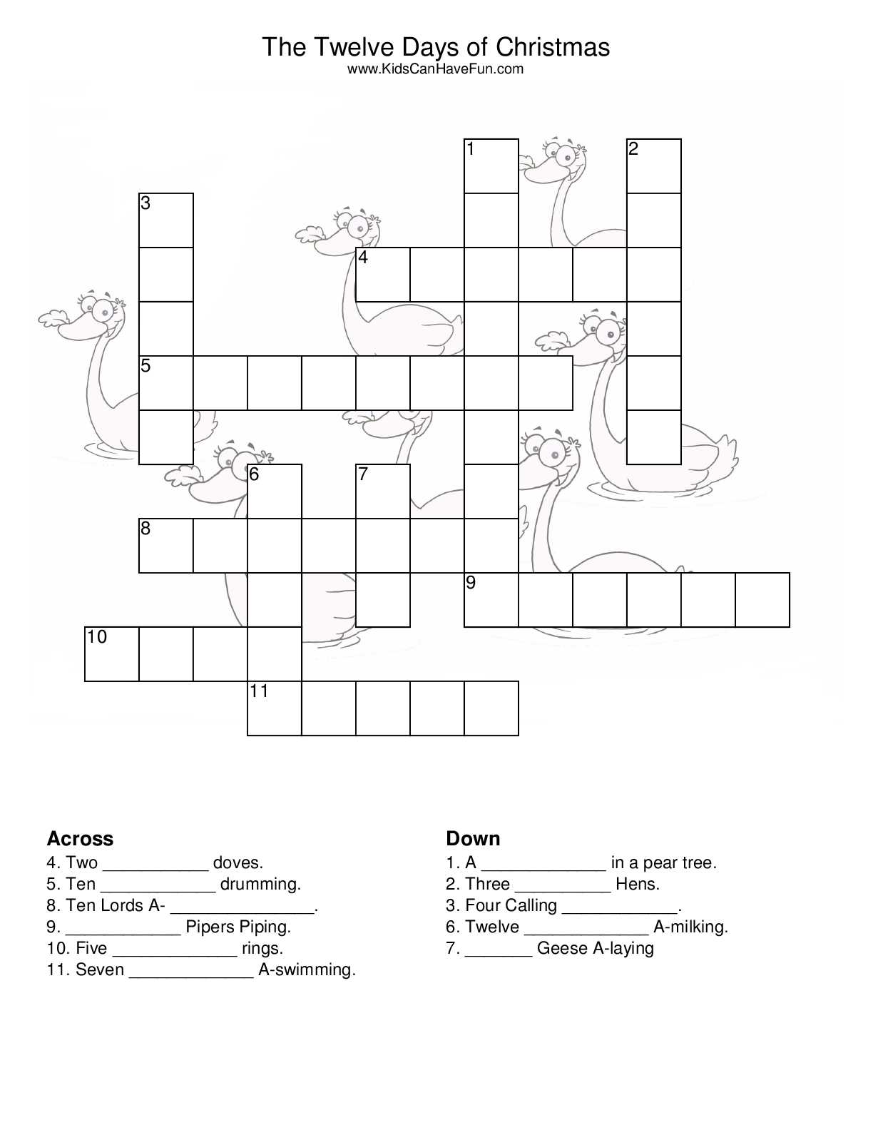 Free Printable Christmas Worksheets for Kids with 15×15 Medium Crossword Puzzle Grid 1 Puzzle 1
