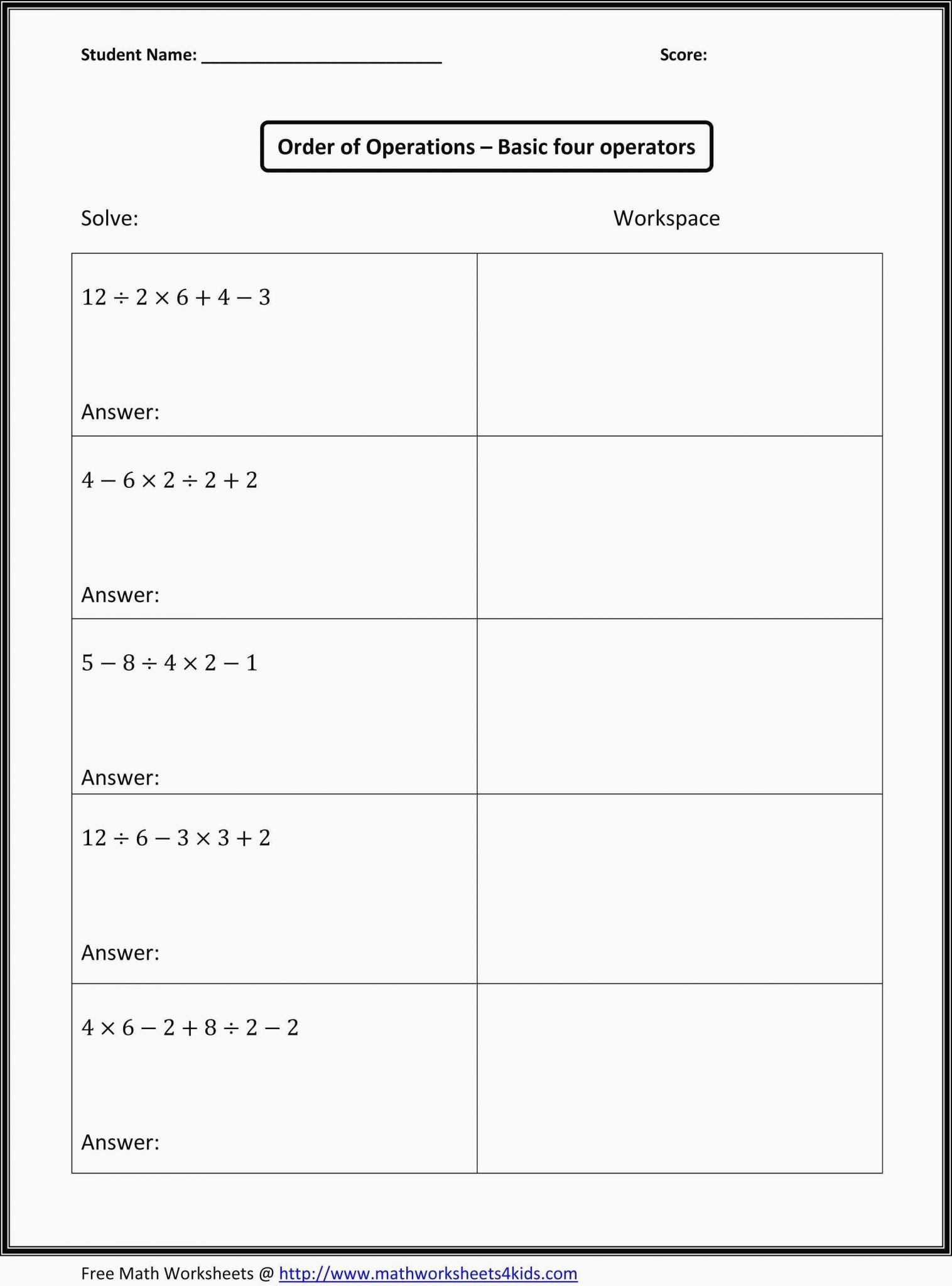 Free Printable Ged Worksheets Along with Introduction to order Operations Worksheet Wp Landingpages