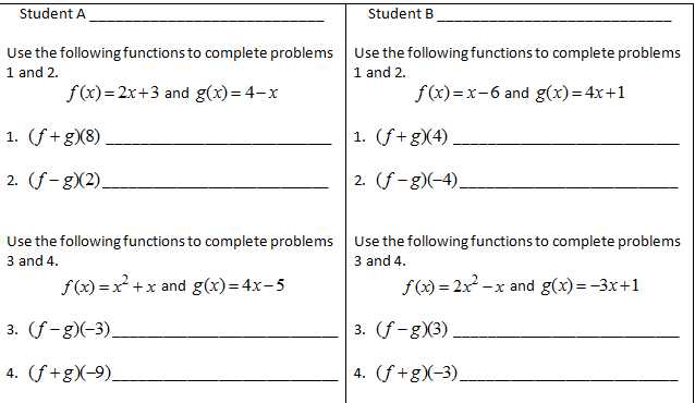 Function Operations and Composition Worksheet and Function Operations Row Game Math Teacher Pinterest