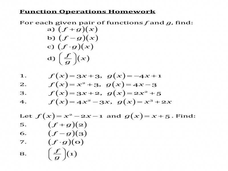 Function Operations and Composition Worksheet as Well as Function Operations Worksheet Answers Choice Image Worksheet Math