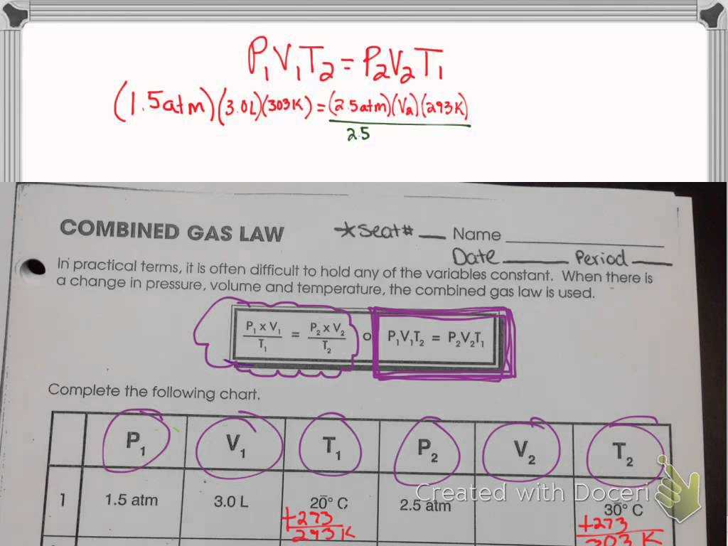 Gas Law Problems Worksheet with Bined Gas Law