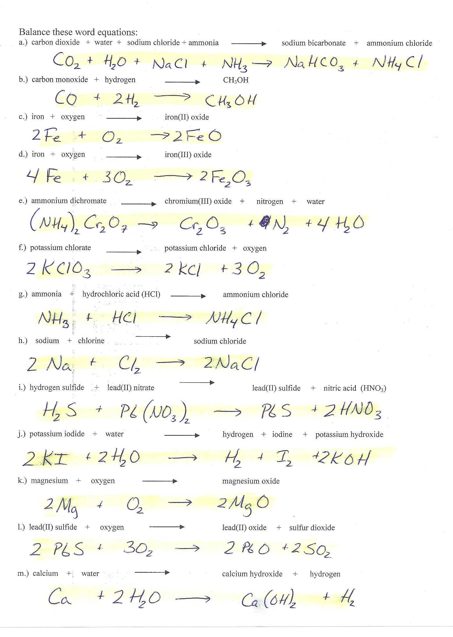 Gas Stoichiometry Worksheet with solutions and Chemistry Unit 7 Worksheet 4 Answers Fresh Useful Balancing