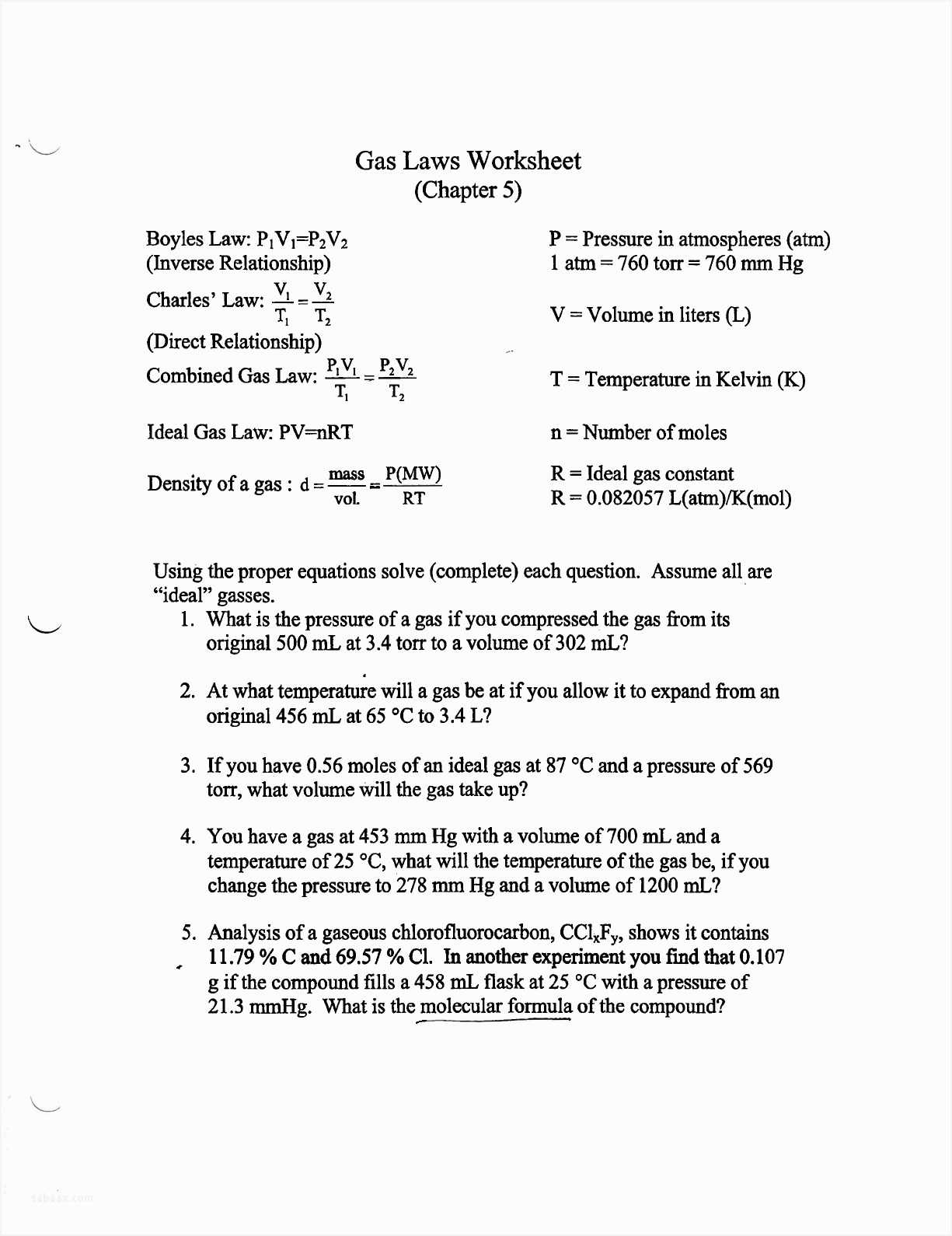 Gas Stoichiometry Worksheet with solutions or Ideal Gas Worksheet with Answers Worksheet for Kids Maths