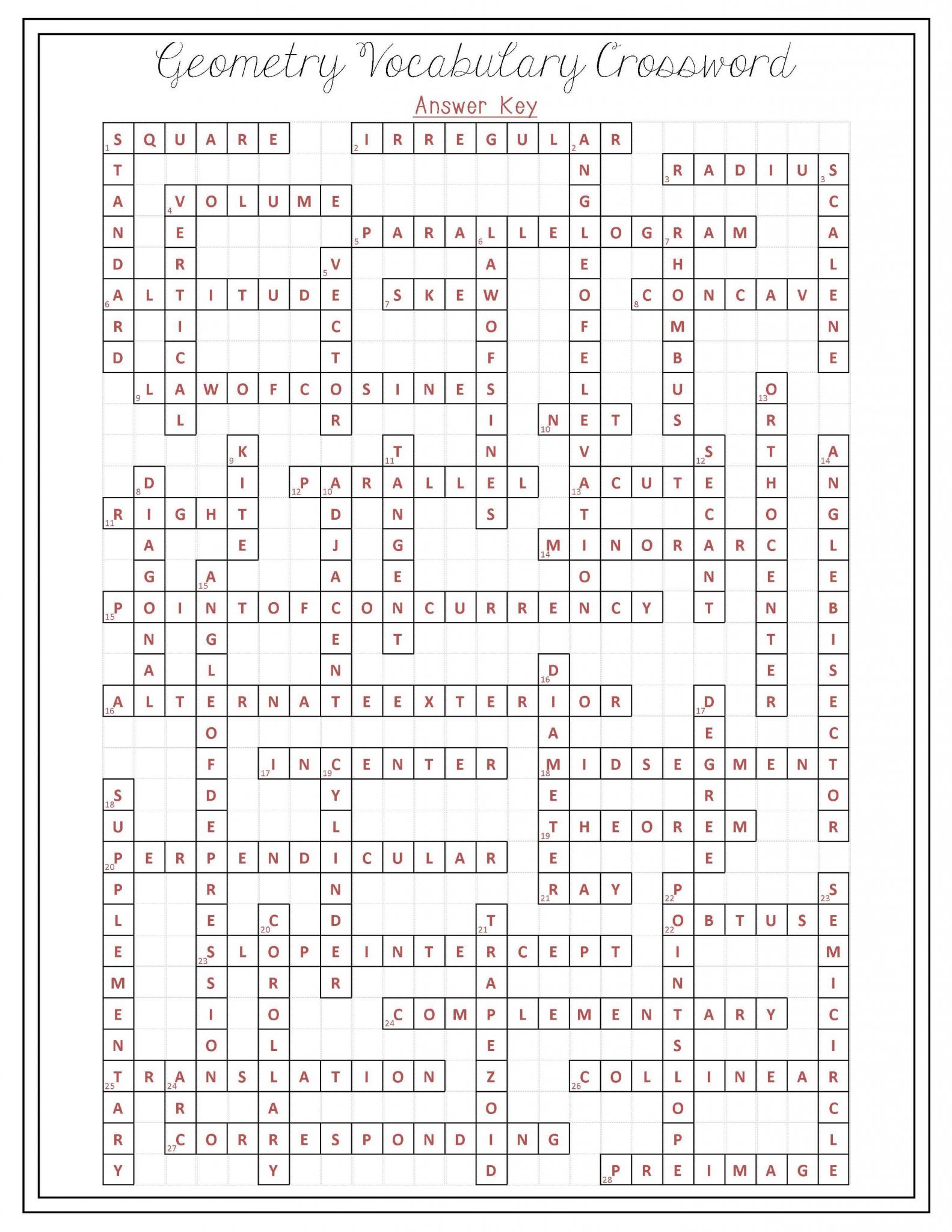 Geometric Sequence Worksheet as Well as Geometry Vocabulary Crossword