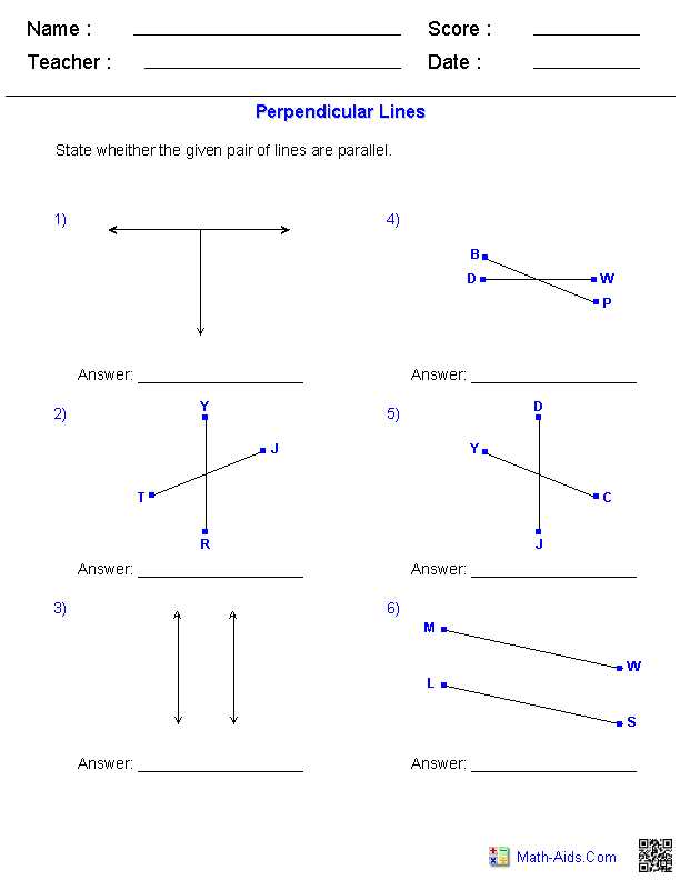 Geometry Parallel Lines Worksheet Answers and Identifying Perpendicular Lines Worksheets