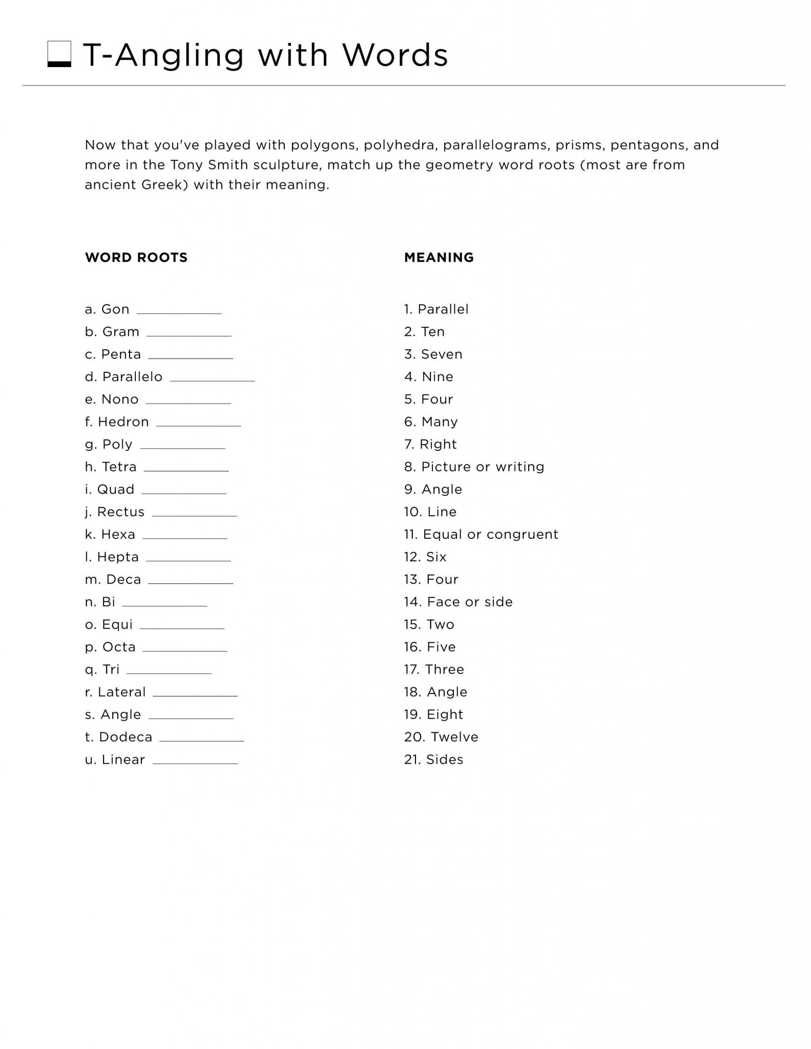 Geometry Reflection Worksheet together with T Angling with Words” Worksheet ask Students to Match Geometry Word