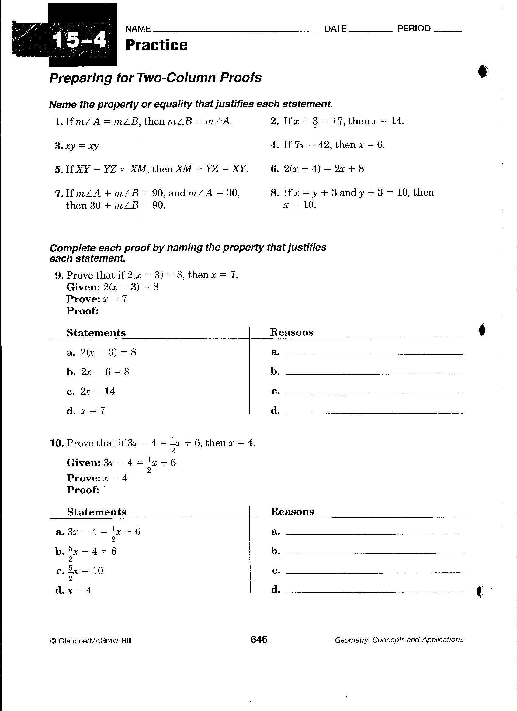 Glencoe Geometry Chapter 4 Worksheet Answers together with Geometry Practice Worksheets with Answers the Best Worksheets Image