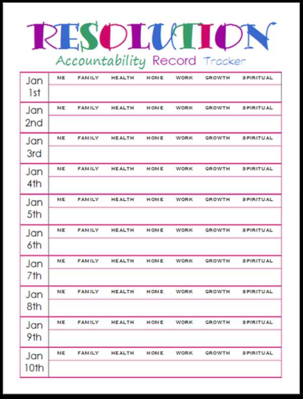 Goal Tracking Worksheet and New Years Resolutions Accountability Record Tracker Printable