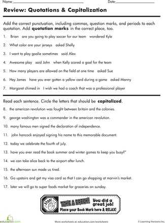 Grammar and Punctuation Worksheets Along with Missing Quotation Marks Worksheet Kidz Activities