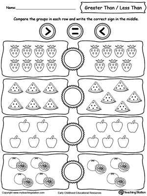 Greater Than Less Than Worksheets for Kindergarten Along with Using Less and Greater Than Signs by Paring the Number Of Fruits