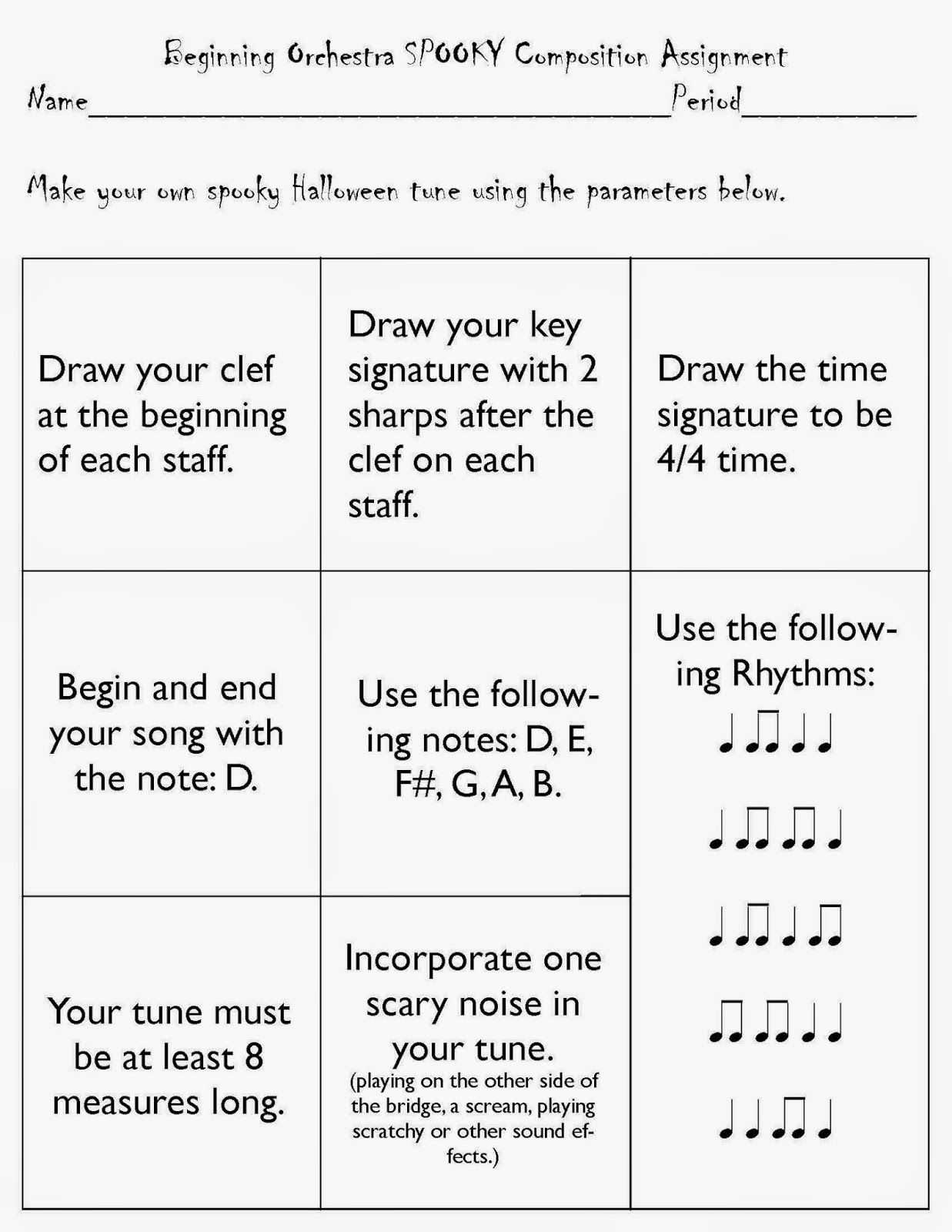 Halloween Worksheets Pdf Also orchestra Class Halloween Position Activity