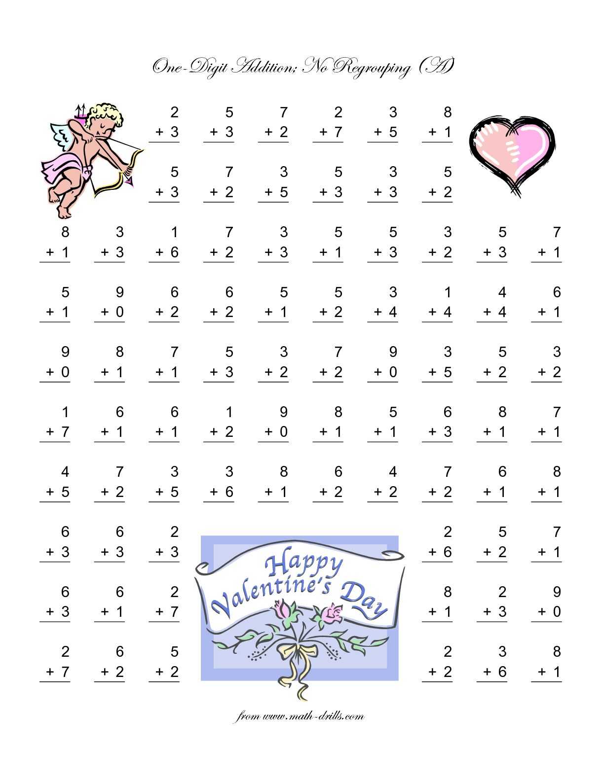 High School Math Worksheets and Additions Valentine Addition Worksheets Day Math for All Download