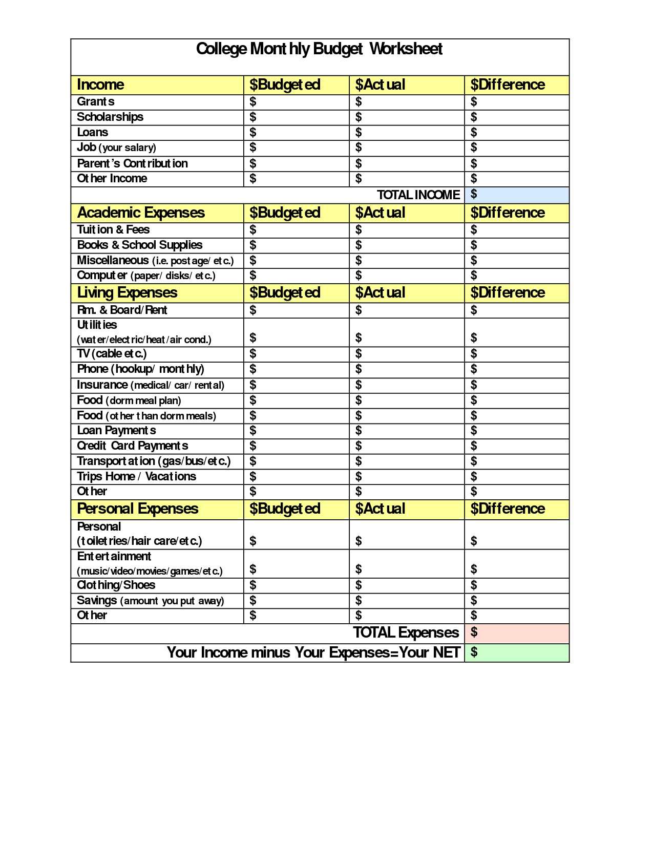 Home Budget Worksheet Pdf as Well as Home Bud Spreadsheet Free Template A Bunch Printable Templates