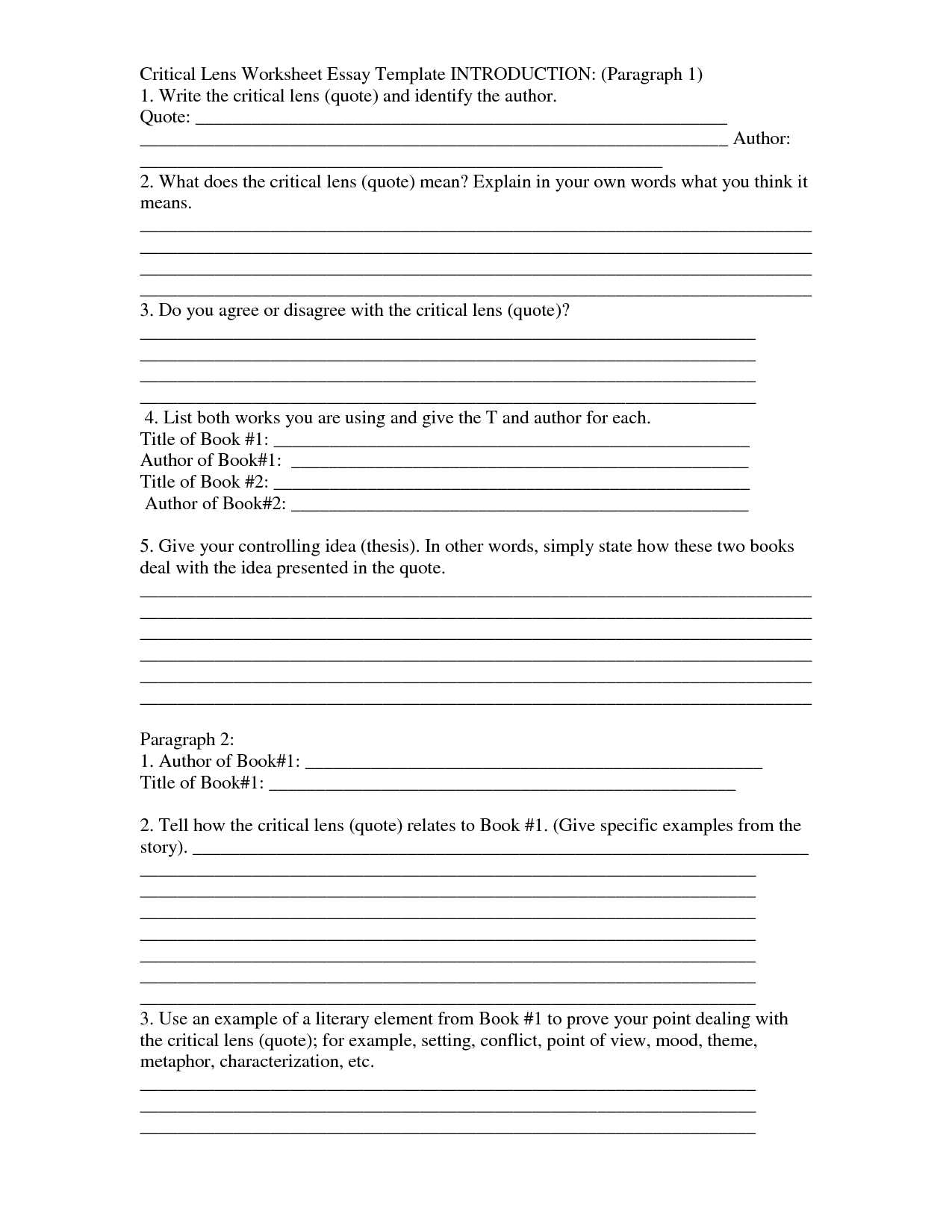 Hyperbole Worksheet 1 Answers Along with Critical Lens Worksheet Essay Template Introduction Paragraph 1