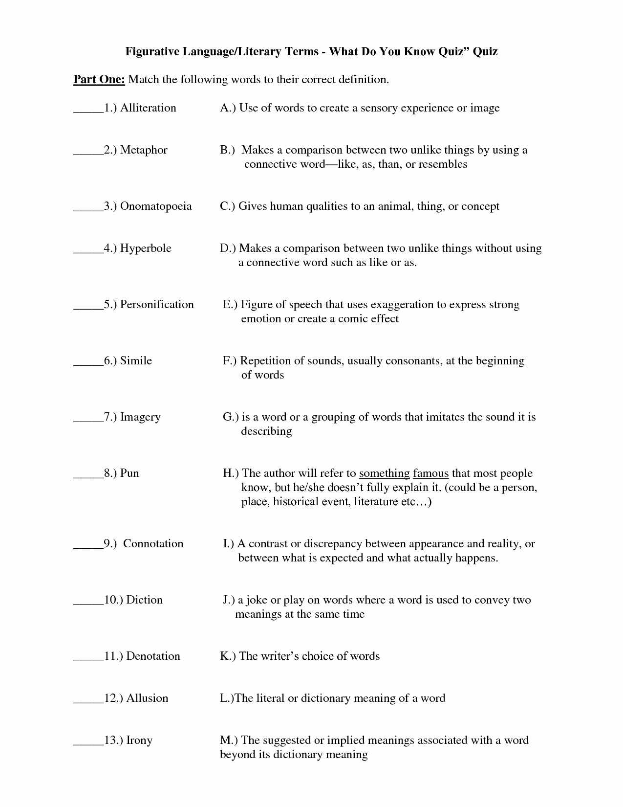 Identifying Irony Worksheet Answers Along with Figurative Language Worksheet Pdf Choice Image Worksheet for Kids