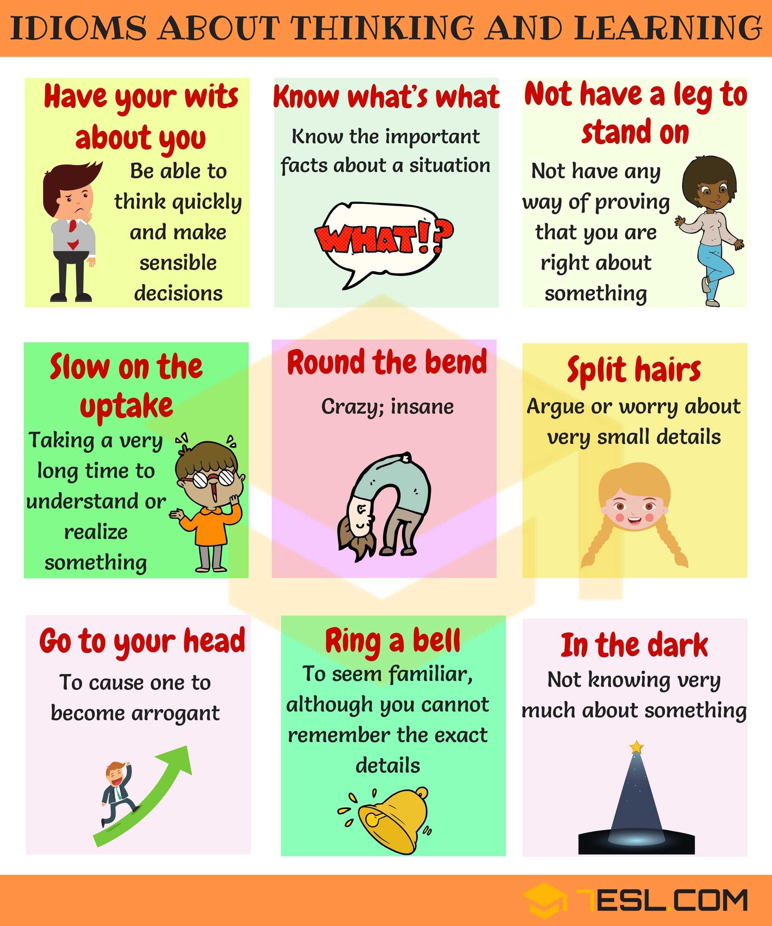 Idioms Worksheets Pdf Along with Mon Idioms About Thinking and Learning In English